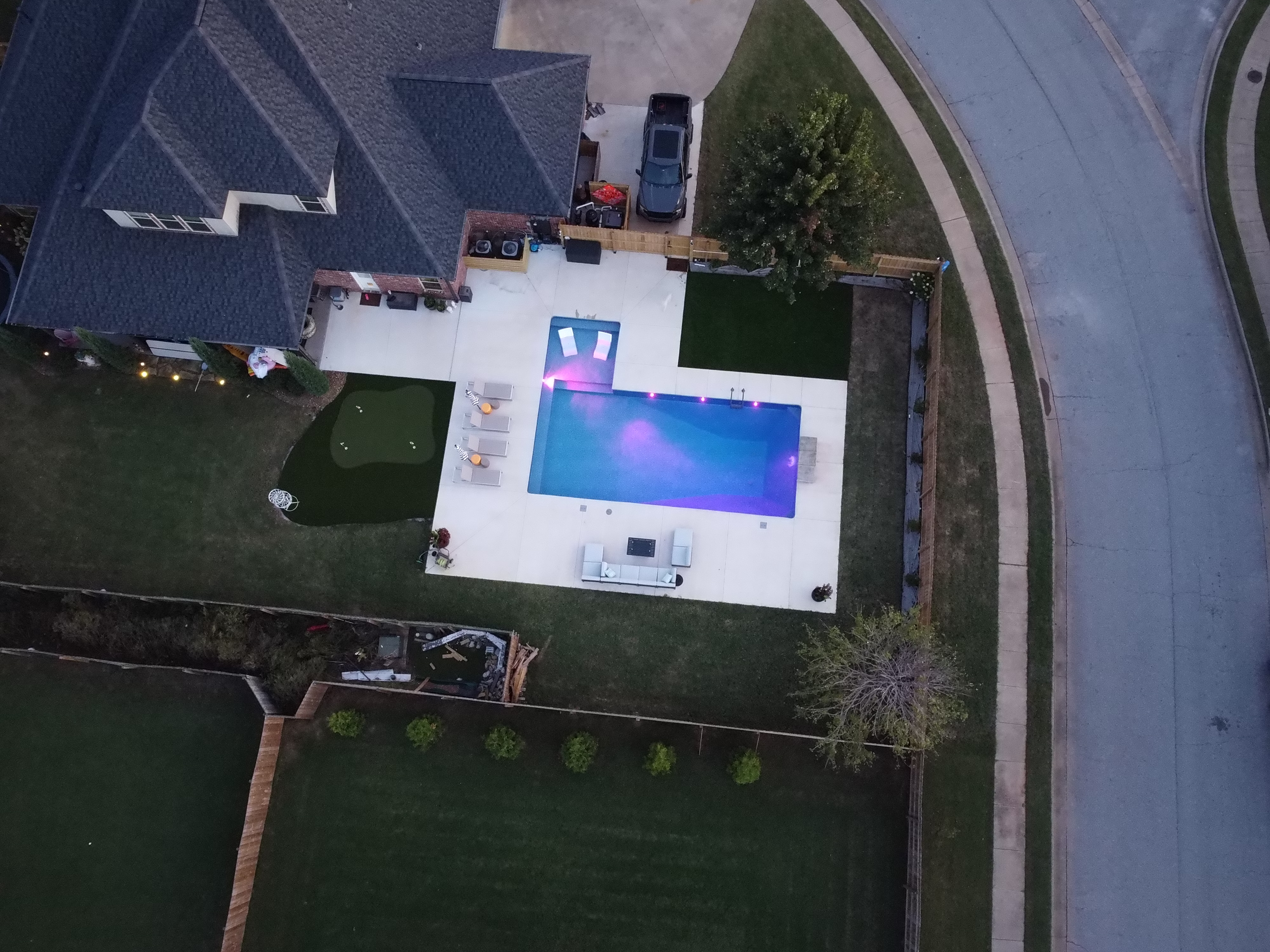 Aerial view of completed custom pool in NWA backyard - Saltscapes NWA